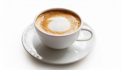 cup of cappuccino. Hot Cappuccino with milk foam in white cup isolated white background 