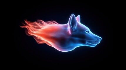 Ethereal Neon Dog Head with Colorful Flowing Flames Effect