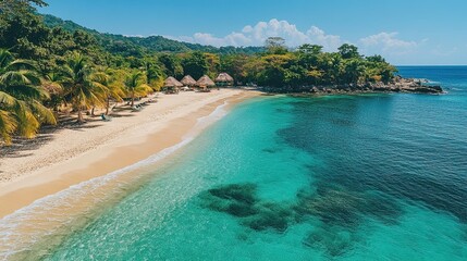 Beautiful Beach Destinations with Golden Sands and Crystal Clear Water oe Perfect for tropical travel photography, ideal for vacation planners and leisure destinations