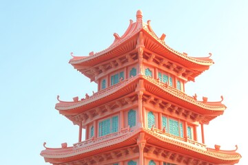 Fototapeta premium Using the Yingxian Wooden Pagoda in Shanxi, China as a prototype reference, draw a tower in the cartoon style of Supercell,