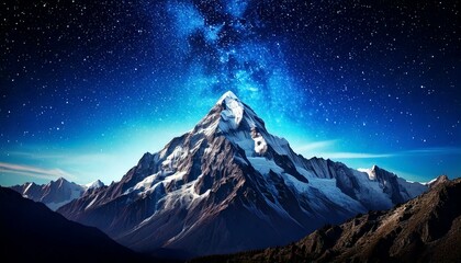 mountain peak with a clear, starry night sky 