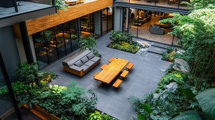 Biophilic Design Inspirational biophilic design in architecture that integrates natural elements, such as plants, natural light, and organic materials, creating healthier and more connected indoor