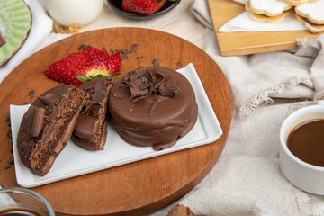 Chocolate alfajores stuffed biscuits argentinian peruvian sweet dessert food