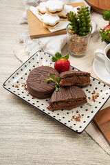 Chocolate alfajores stuffed biscuits argentinian peruvian sweet dessert food