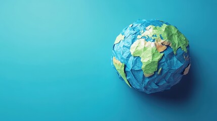 Colorful Paper Globe Isolated on Bright Blue Background, Perfect for Educational and Creative Projects Relating to Geography and Environment