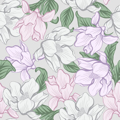 Fototapeta premium Magnolia flower seamless pattern, nice for wrapping, fabrics, or prints