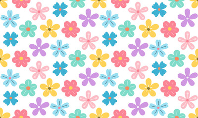Seamless pattern with abstract hand drawn colored flowers, vector eps10 illustration