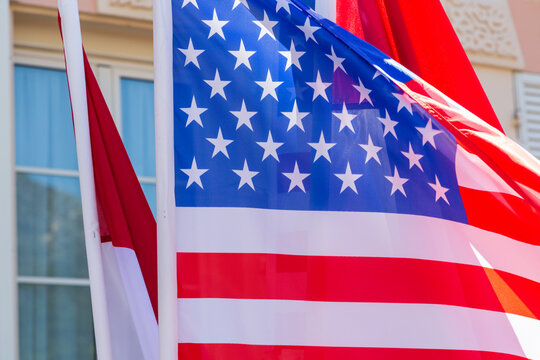 American flag outside the Prince's Palace. Monaco.
