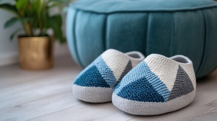 Cozy Knitted Slippers: A Pair of Geometrically Designed Home Comfort
