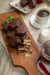 Chocolate alfajores stuffed biscuits argentinian peruvian sweet dessert food