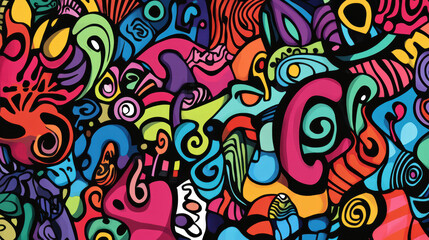 Fototapeta premium Dynamic doodle shapes in bright hues create vibrant and energetic composition, showcasing playful mix of colors and abstract forms that evoke creativity and joy