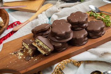 Chocolate alfajores stuffed biscuits argentinian peruvian sweet dessert food