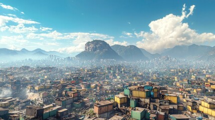 Obraz premium Aerial View of Densely Populated City with Hillside Homes