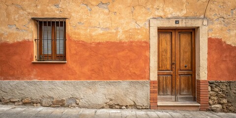 Fototapeta premium A building with a door and two windows
