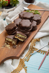 Chocolate alfajores stuffed biscuits argentinian peruvian sweet dessert food