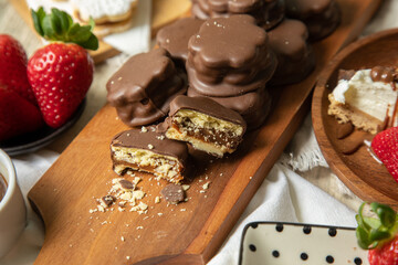 Chocolate alfajores stuffed biscuits argentinian peruvian sweet dessert food