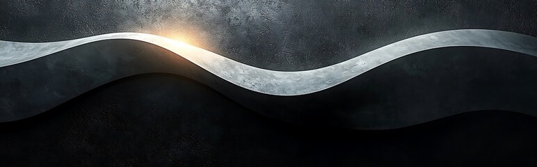 Experience the simplicity of a grey, black, and white glowing abstract gradient shape set against a black grainy background. This minimal header, cover, 