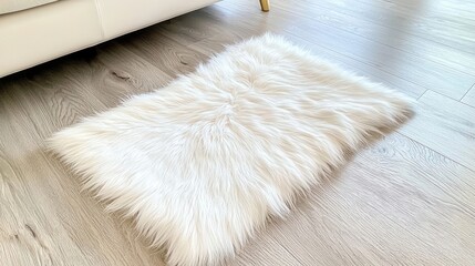 White Fluffy Shag Rug on Light Wood Floor