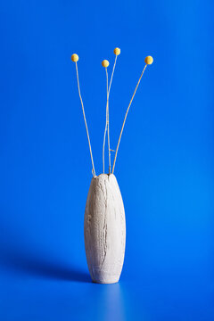 Elegant Ceramic Vase with a Single Dried Yellow Billy Button