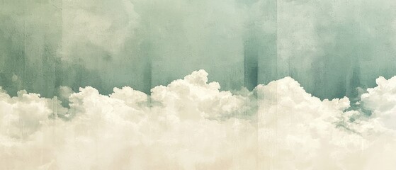 Calming wallpaper with muted green and cream bands, featuring feather-like clouds that add texture and a naturalistic aesthetic.