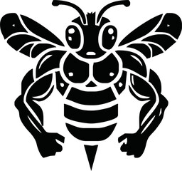 Bee Strong Mascot.hornet strong with body muscle vector