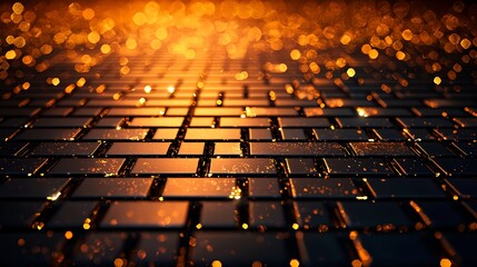 Obraz premium Glowing Gold Sparkles on Dark Grid Background