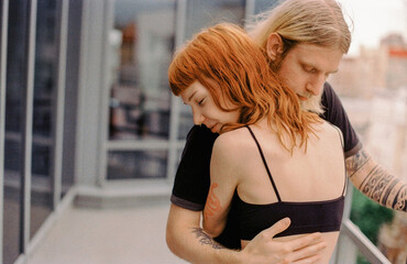 Couple in love  on the balcony