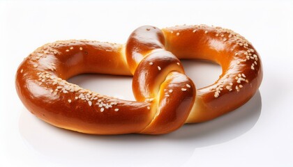 Fresh pretzel isolated white background. Donut with sesame seeds