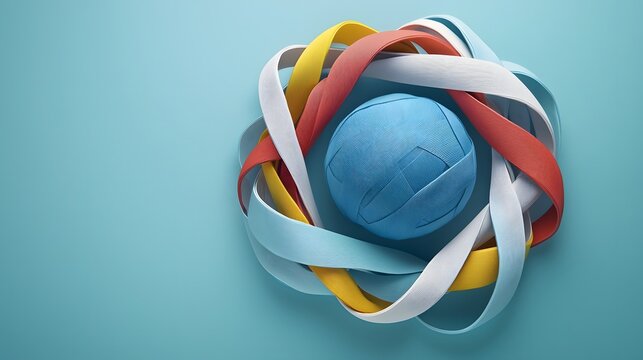 Symbolic design of the planet Earth encircled by ribbons in different colors promoting worldwide and for various social environmental and humanitarian causes