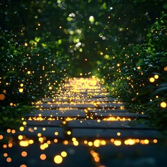 Naklejka premium Glowing Path Through an Enchanted Forest