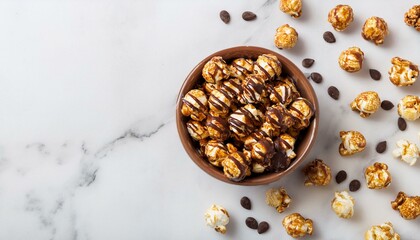 Sweet treat: Chocolate-covered caramel popcorn in a bowl.