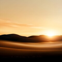 Obraz premium Golden Desert Sunset Landscape with Misty Mountains