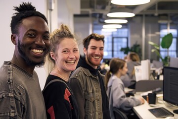 Obraz premium Smiling Colleagues Creating a Positive and Collaborative Office Atmosphere