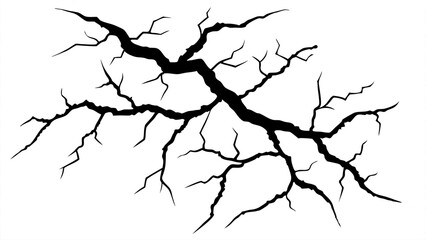 Surface crack and fissure in ground, concrete, crevices from disaster top view.