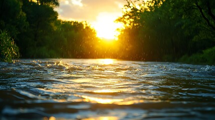 Golden Sunset Over a River in Lush
