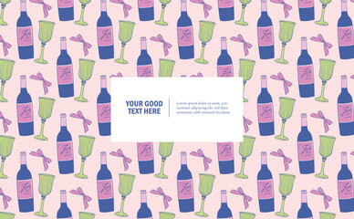 Whimsical Wine Soft Vintage Seamless Pattern Background. erfect for greeting cards, packaging, wrapping paper, and Valentine's Day designs.