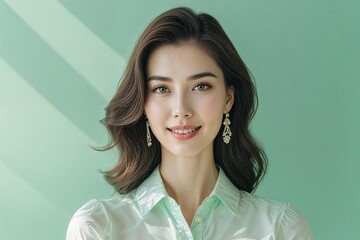 Radiant Young Woman Exuding Freshness and Vibrance on Soft Mint Background