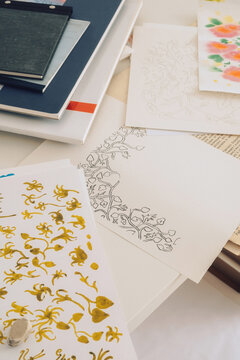 Artist sketches pile