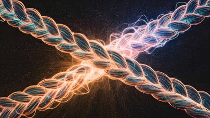 A braided rope of energy, each strand a different color, forming a unified glow.