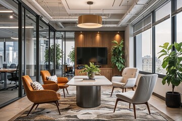 Fototapeta premium Stylish Contemporary Office Environment Promoting Collaboration and Creativity