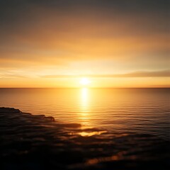 Fototapeta premium Golden Sunset Over Calm Ocean Waters