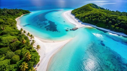 Obraz premium Aerial View of Pristine White Sand Beach and Turquoise Lagoon - Banner Image