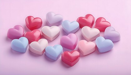 Fototapeta premium Festive Valentine's Day decorations: Sweetheart candies, pastel colors, arranged aesthetically.
