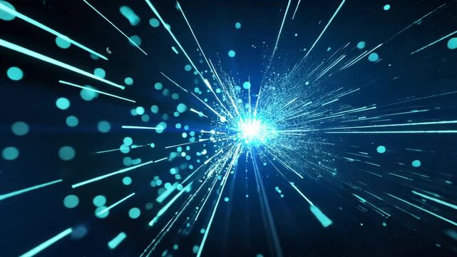 Bright Blue Explosion of Light with Radiating Particles in Dark Background