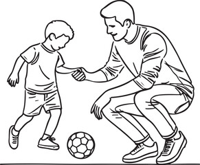 Creative Line Drawing of Dad and Son Playing Soccer