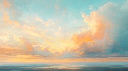Fototapeta premium Gaze into a soft sky with clouds in pastel colors, offering a serene and dreamy backdrop that's perfect for calming and peaceful designs.