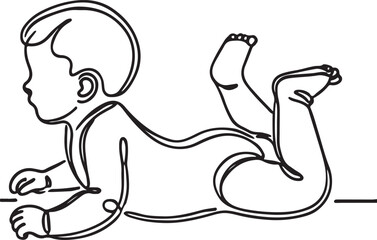 Simple Line Drawing of Baby Lying on Stomach