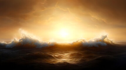Fototapeta premium Golden Sunset Over Ocean Waves
