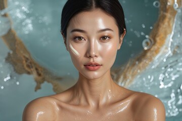 Radiant Asian Woman Highlighting Skincare Tips Skin Health and Aesthetic Beauty Secrets