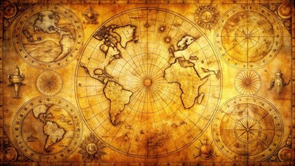 Fototapeta premium Ancient map with yellowed parchment texture and intricate engravings